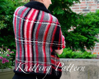 Knitting Pattern - The Tartan Cardi Wrap - Cardigan Pattern - Sweater Pattern - Jacket Pattern - Tartan Pattern - Knit Sweater - Striped