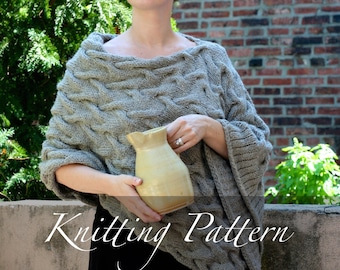 Ceres Cabled Poncho Knitting Pattern: Aran Bulky Cape (PDF Pattern)