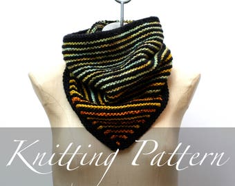 Changeling Cowl Knitting Pattern – Striped Bandana Scarf, Merino Wool (PDF Pattern)