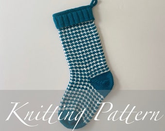 Knitting Pattern: Checked Stocking ~ Hand Knit Christmas Decoration Bulky Weight Houndstooth Print Slip Stitch Cuff Oversize Sock Amy LaRoux