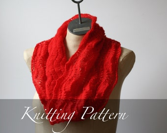 Knitting Pattern: The Spring Blooms Cowl ~ Lightweight Merino Wool Warm Wavy Lace Infinity Scarf Spring Cowl Women Wedding Accessory