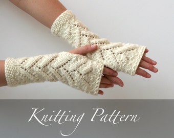 Snowy Branches Fingerless Mitts Knitting Pattern: Textured Lace (PDF Pattern)
