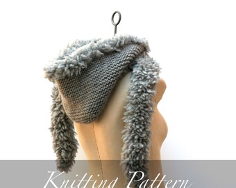 Knitting Pattern: The Tephra Hood ~ Bulky Wool Roving Winter Hooded Scarf Oversize Hat Women Men Unisex Outerwear with Wool Fur