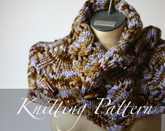 Knitting Pattern: The Izett Cowl ~ Hand Knit Bulky Lace Infinity Cowl Wrap Shawl with Toggle Buttons Warm Winter Lacy Women Accessory