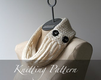 Knitting Pattern – Bulky Wool Button Cowl, I-Cord Scarf (PDF Pattern)