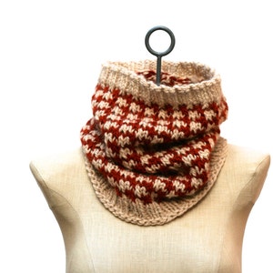 Knitting Pattern Checked Cowl Bulky Cowl Pattern Knit Neck Warmer Infinity Scarf Checkered Scarf Houndstooth Scarf Pattern image 5