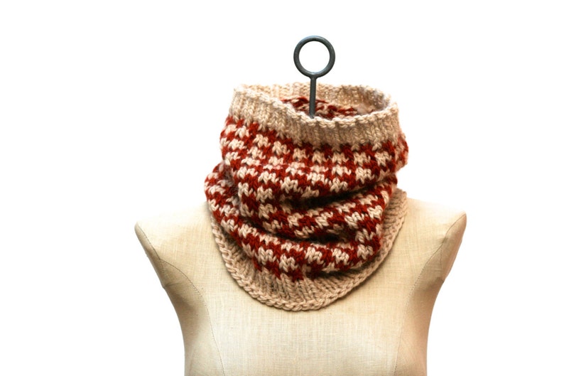 Knitting Pattern Checked Cowl Bulky Cowl Pattern Knit Neck Warmer Infinity Scarf Checkered Scarf Houndstooth Scarf Pattern image 5