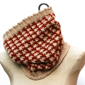 Knitting Pattern Checked Cowl Bulky Cowl Pattern Knit Neck Warmer Infinity Scarf Checkered Scarf Houndstooth Scarf Pattern image 4