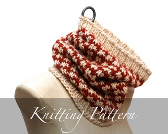 Knitting Pattern - Checked Cowl - Bulky Cowl Pattern - Knit Neck Warmer - Infinity Scarf - Checkered Scarf - Houndstooth Scarf Pattern