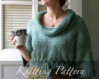 Knitting Pattern - The Cozy Cropped Pullover - Boatneck Sweater - Bulky Sweater Pattern - Cropped Sweater - Pullover Pattern - Amy LaRoux