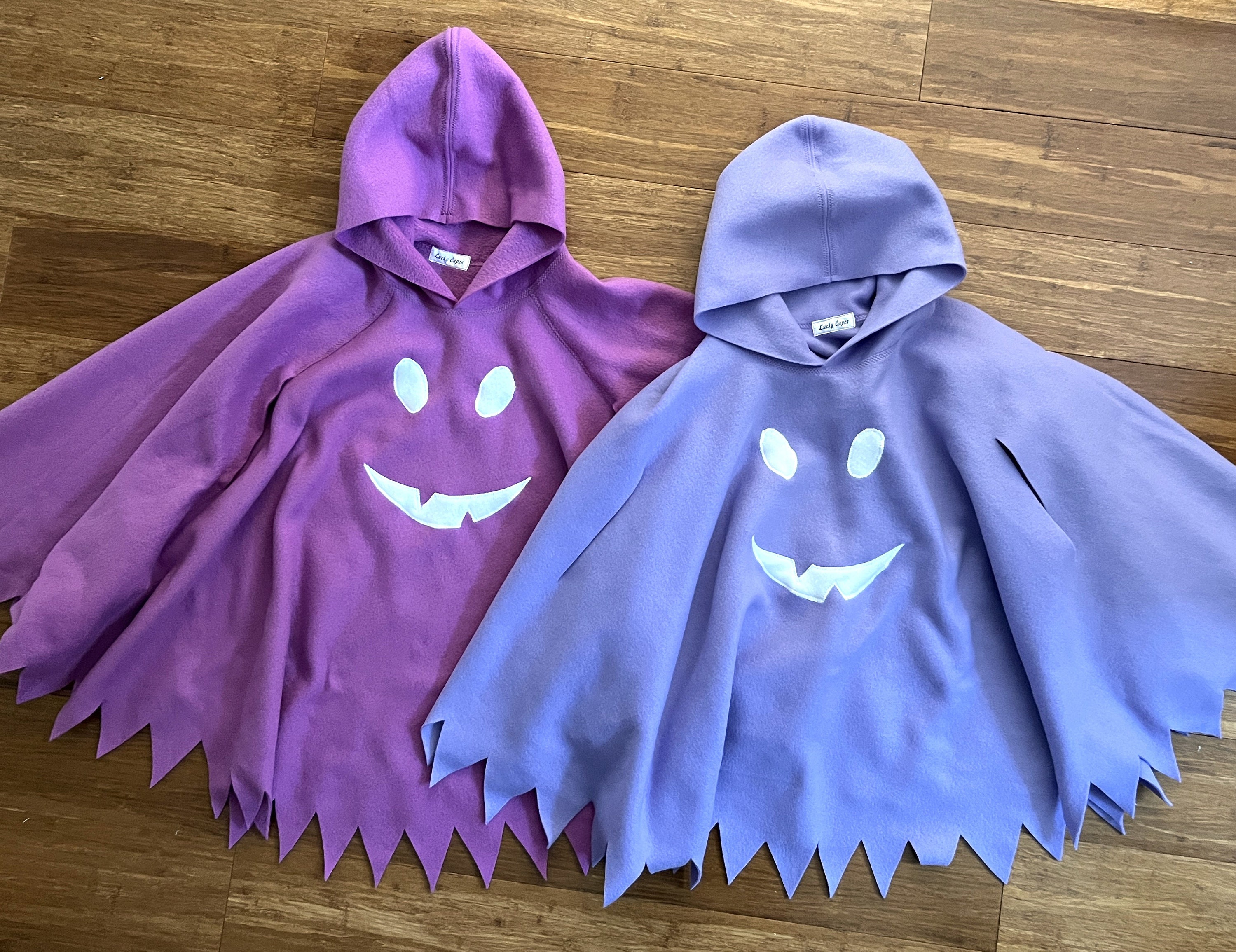Spooky or Friendly Ghost Hooded Cape Cloak Poncho, Halloween Costume, Child Toddler Adult White Black Any Color
