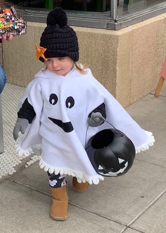 Spooky or Friendly Ghost Hooded Cape Cloak Poncho, Halloween Costume, Child Toddler Adult White Black Any Color