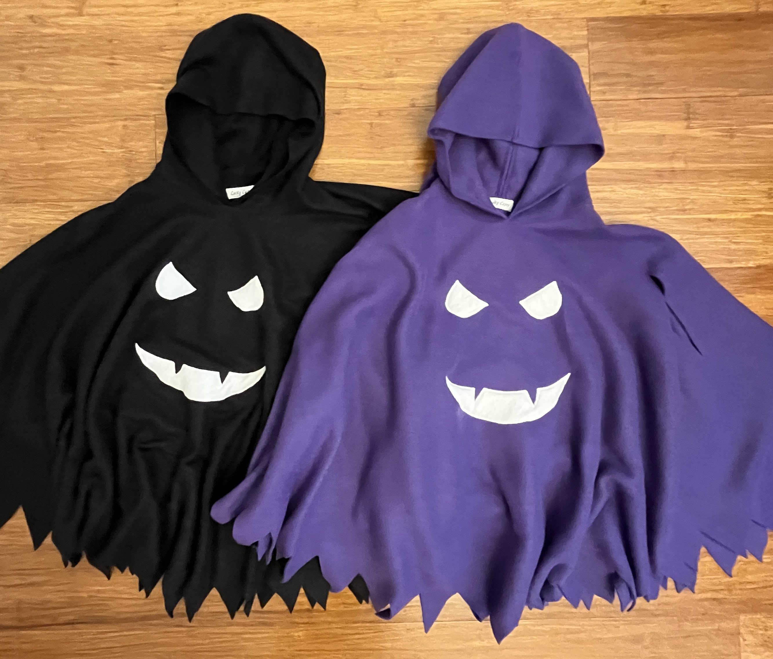 Spooky or Friendly Ghost Hooded Cape Cloak Poncho, Halloween Costume, Child Toddler Adult White Black Any Color