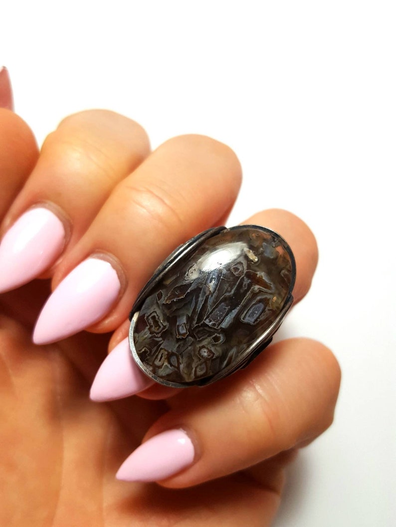 Wrapped Oxidized Antiqued Sterling Silver Or Sized to Order Any Size Size 8 Natural Druzy Ring Pseudomorph Stick Agate