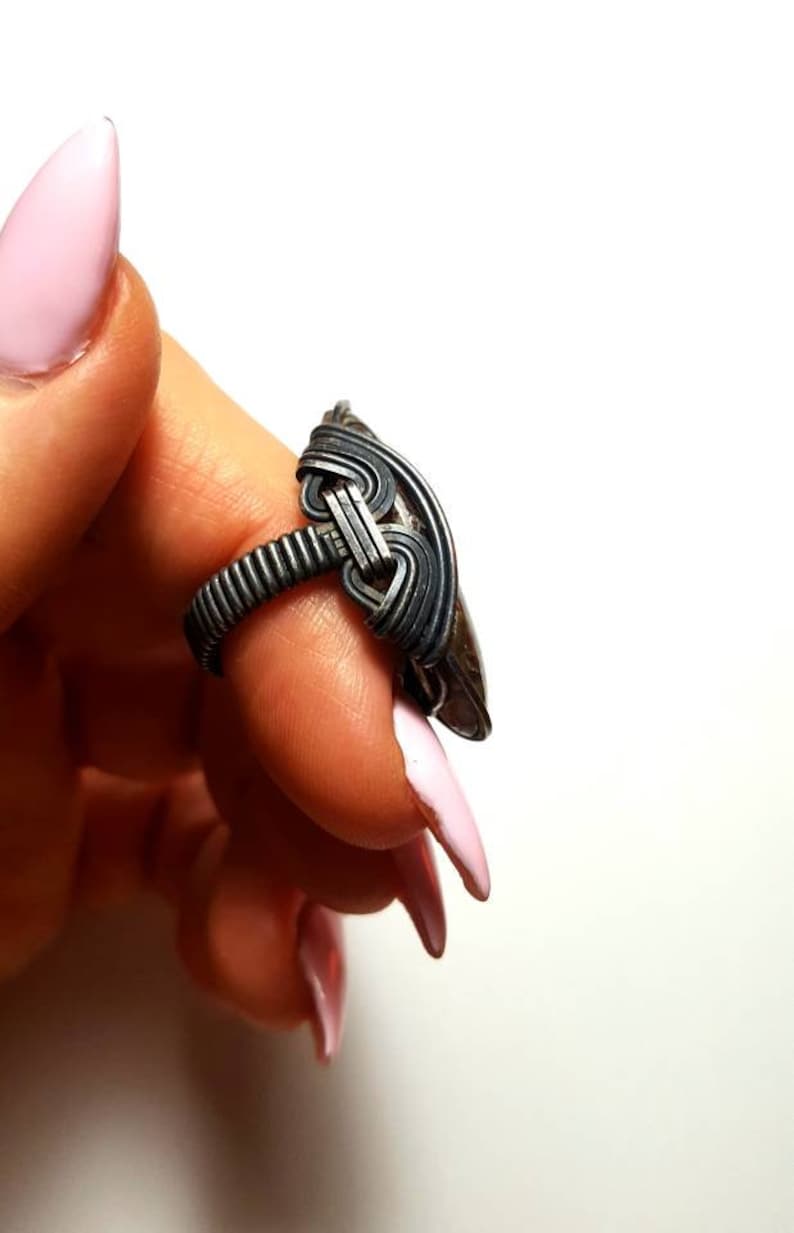 Wrapped Oxidized Antiqued Sterling Silver Or Sized to Order Any Size Size 8 Natural Druzy Ring Pseudomorph Stick Agate
