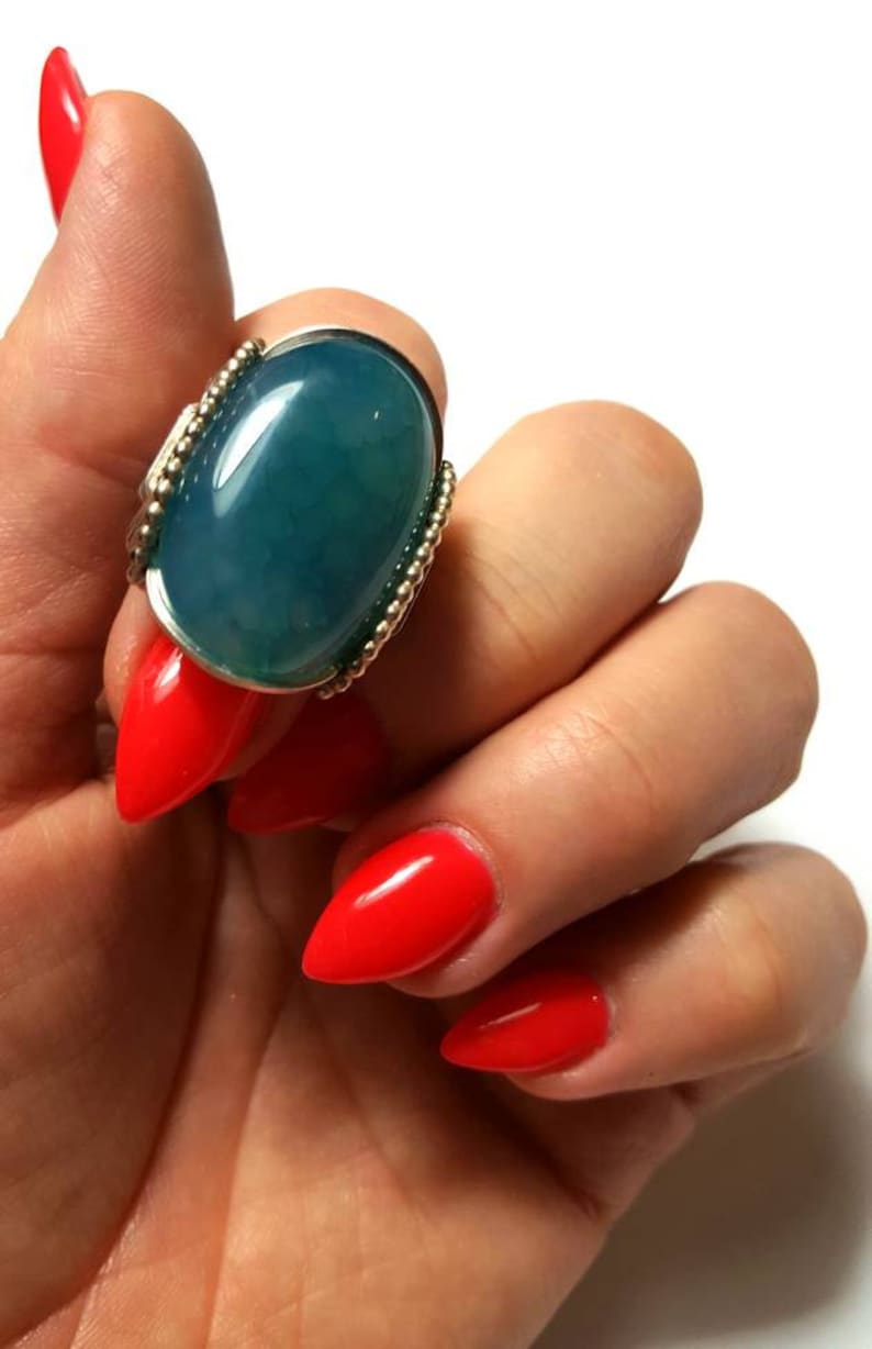 CLEARANCE Teal Blue Agate Ring Size 8 Ready to Ship Aqua Blue Agate Sterling Silver Wrapped Or Handmade to Order U Wrapped Silver Ring