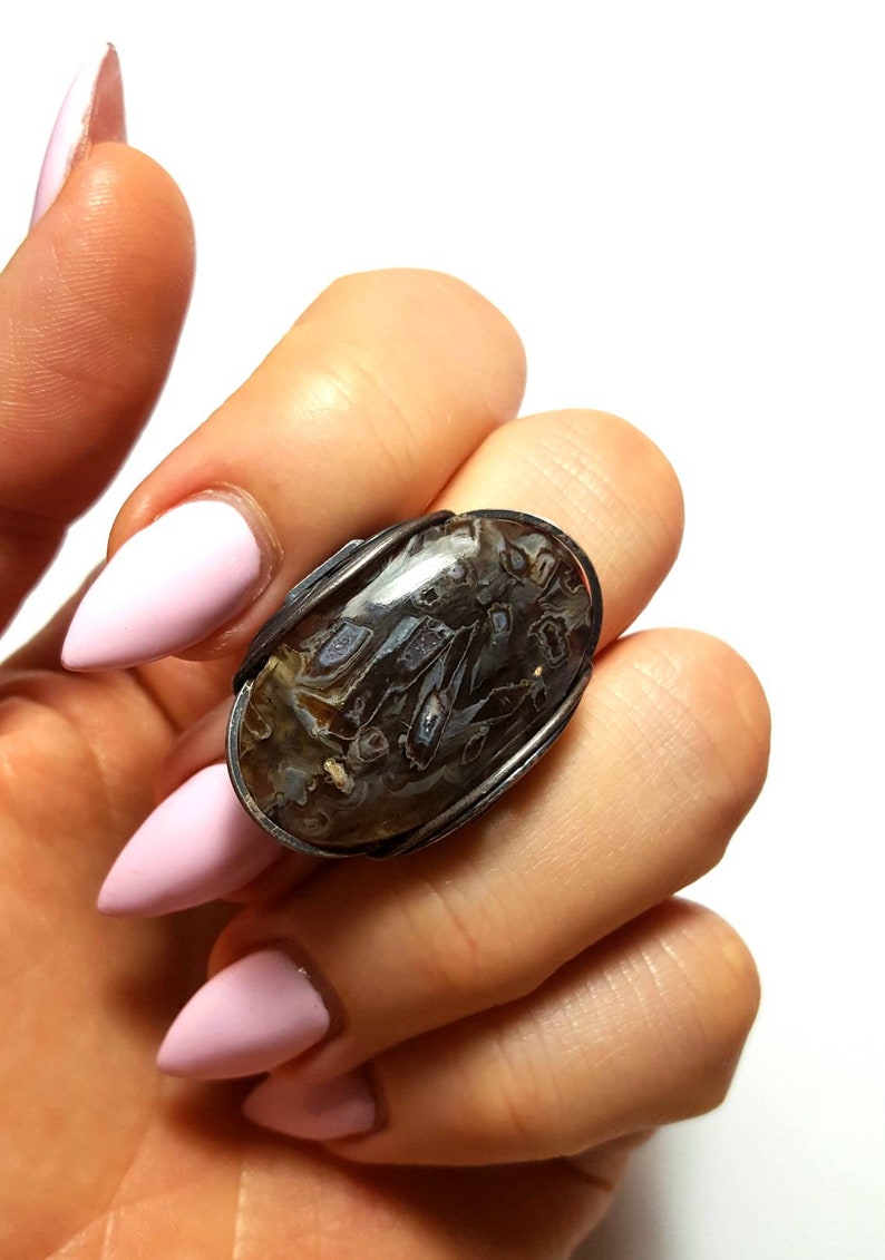 Wrapped Oxidized Antiqued Sterling Silver Or Sized to Order Any Size Size 8 Natural Druzy Ring Pseudomorph Stick Agate