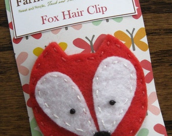 Dark Coral Felt Fox Hair Clip, Hair Accessories, Party Favor, Woodland