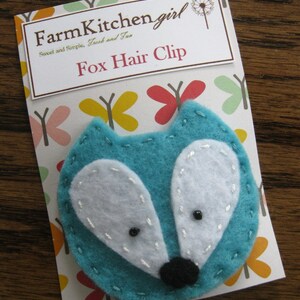 Teal Felt Fox Hair Clip, Hair Accessories, Party Favor, Woodland image 1