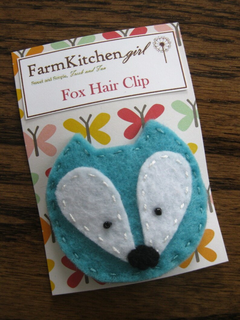 Teal Felt Fox Hair Clip, Hair Accessories, Party Favor, Woodland image 1