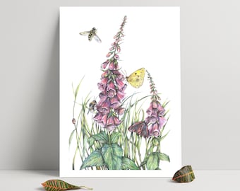 Hand drawn illustration of Foxgloves - Print