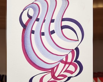 Abstract painting. Original watercolor lavender, violet and fuschia. 5 x 7