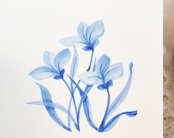 Original watercolor card. Soft blues. Not a print.  5 x 7 with envelope. One of a kind