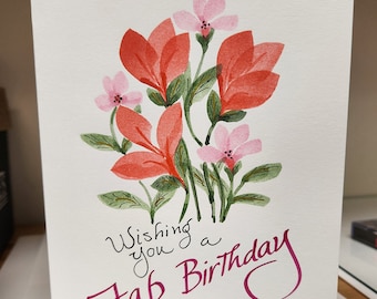 Original Floral Watercolor Birthday Card, Handmade 5x7 with Envelope