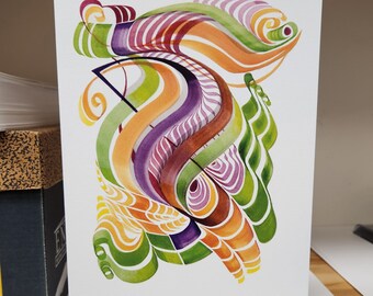 Large greeting card of an original abstract painting by Sister Mary. Can be framed.