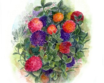 Floral print from original watercolor 8 x 10. Limited edition. Signed, numbered.