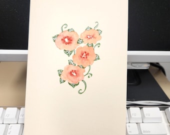 Watercolor Floral Greeting Card - Soft Orange, Personalized Card