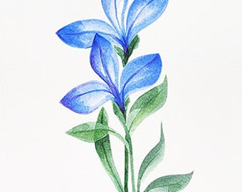 Original hand-painted greeting card. Not a print. Whimsical blues