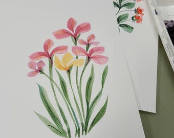 Hand Painted Floral Greeting Card, Original Watercolor, Personalized