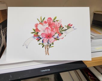 Pink Azaleas large greeting card from an original watercolor. Add any greeting