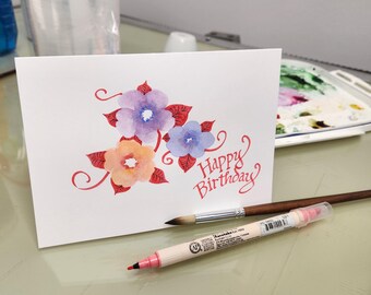 Original watercolor Birthday card. Not a print. Can add a name.