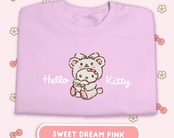 Sweet Dream Pink Kitty Embroidered Crewneck or Hoodie, Cute Kitty Sweatshirt, Kitty Crew, Youth and Adult Size, Premium Embroidery