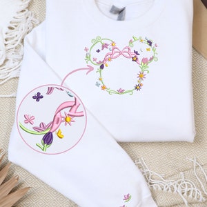 Floral Minnie Mouse Embroidered Sweatshirt, Full Chest and Sleeve Design