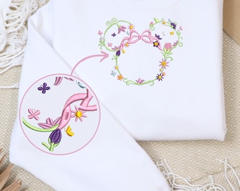 Floral Minnie Mouse Embroidered Sweatshirt, Full Chest and Sleeve Design