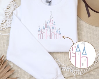 Cinderella Castle Outline Embroidered Adult Hoodies Crewnecks, Youth Sweatshirts, Full Chest Embroidery