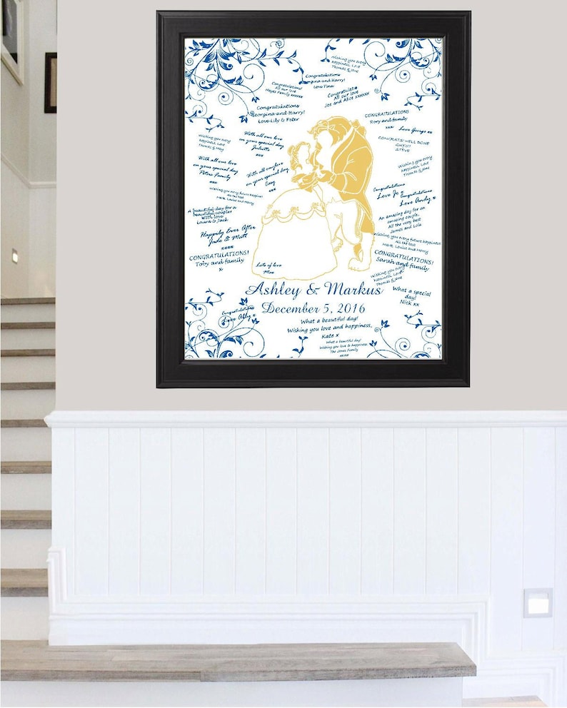 Rustic Wedding Sign Digital Blue And Gold Beauty Beast Wedding Guest Book Alternative Wedding Sign Ready to Hang-Lovebirdslanewedding