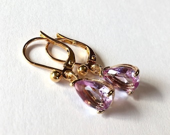 Petite Earrings Rose DeFrance Amethyst Hydroquartz pear shaped Drops