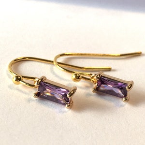 Earrings petite emerald cut Amethyst hydroquartz simple dainty jewelry