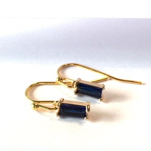 Earrings petite emerald cut blue sapphire hydroquarts simple dainty jewelry