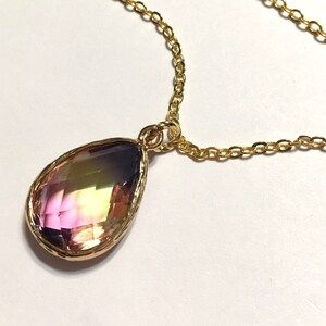 Necklace Tri colored Aquamarine Hydroquartz faceted pear cut pendant necklace