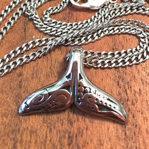 Whale tail pendant necklace in silver unisex tarnish free