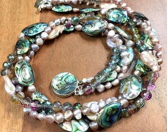 Abalone and Fresh Water Pearls 3 strand necklace 21"