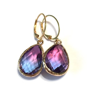 Earrings Ombre Alexandrite Hydroquartz faceted Drops with hoop leverback ear wires