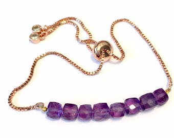 Amethyst Bolo bracelet adjustable one size fits most natural amethyst cubes