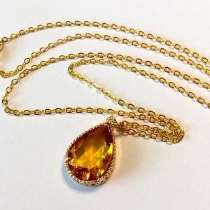 Citrine quartz drop in bezel setting Necklace citrine topaz