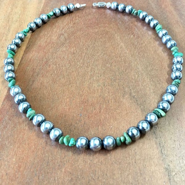 Turquoise and Navajo Pearls Necklace 18" to 26" available